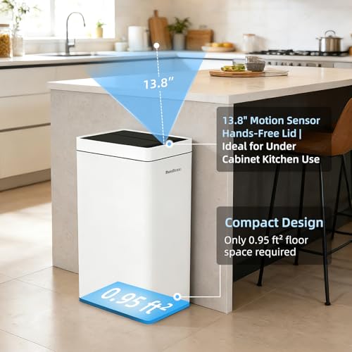 Image of 8 Gallon Touchless Kitchen Trash Can with Motion Sensor Lid, Smart Stainless Steel Garbage Can with Air-Press Bag Expander for Home, Office & RV