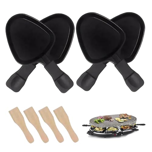 Sartén para queso a la parrilla, 4 piezas antiadherentes triangulares para raclette con 4 espátulas de madera, ideal para el hogar, la cocina y el camping.