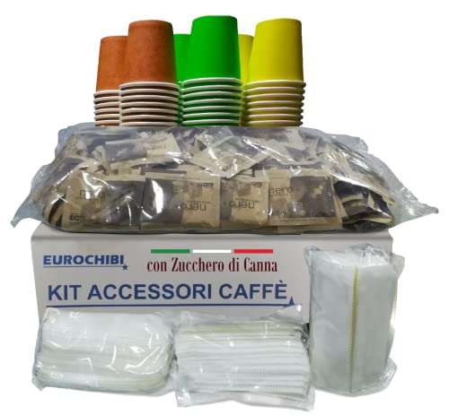 Kit Accessori Caffè – 150 Bicchieri, 150 Bustine Zucchero, 150 Palette