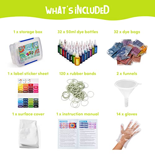 THE TWIDDLERS 204pcs Tie Dye Kit, 32 Colori