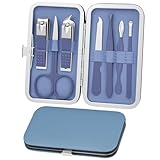 ALIIP Maniküre Set, 7 in 1 Maniküre Pediküre Set Reise für Männer Frauen, Maniküreset mit Feile, Nagelknipser, Tiefseeblau