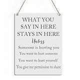 SENJIAN 素朴なメンタルヘルス 木製装飾サイン What You Say in Here Stays in Here プリント木製サイン ウォールアート、吊り下げドアサイン、心理学者ウッドサイン ホームセラピー オフィス装飾 8インチ x 10インチ