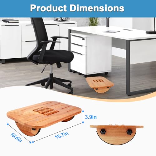 Foot Rest for Under Desk at Work, Ergonomic Wood Foot Stool with Roller Massager for Enhanced Circulation & Comfort - Pain Relief for Home Office Work - Image 2