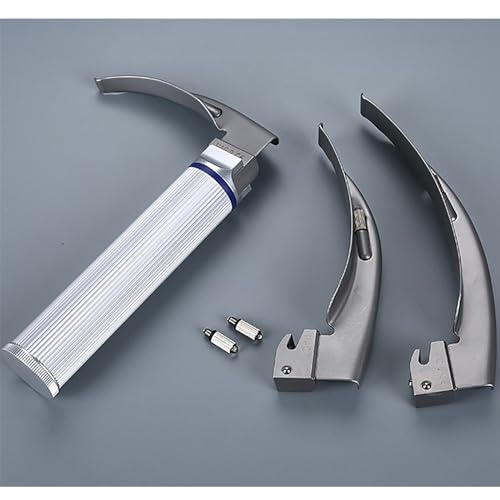 Airway Intubation Set Edelstahl mit 3 gebogenen Klingen, 2 LED Ersatzbirnen und Griff für medizinisches Fachpersonal, Ärzte, Krankenschwestern