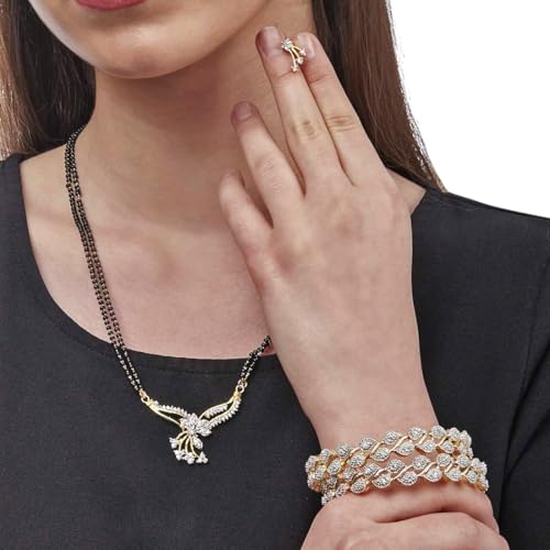 Image of ZENEME Gold Plated and American Diamond Bangle Set for Women & Girls