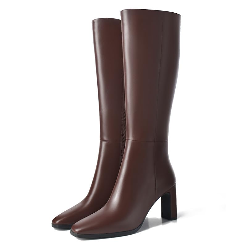 Knee High Boots for Women Chunky Heel Tall Boots Fashion Square Toe 3 Inches Side Zipper Long Heeled Boots3