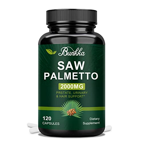 Bunkka Saw Palmetto Prostate Supplements for Men, Reduce Prostate Inflammation, DHT Blocker for Men to Reduce Balding & Hair Thinning, 2000mg 120 Capsules