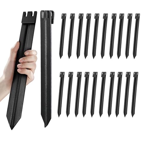 20Pcs 10Inch Metal Landscape Edging Stakes, No Installation for Corrugated Garden Landscape Edging, Terrace Board,Grass Barrier, Bender Board, Garden Liner，Tent pegs，Dog Stakes Cover