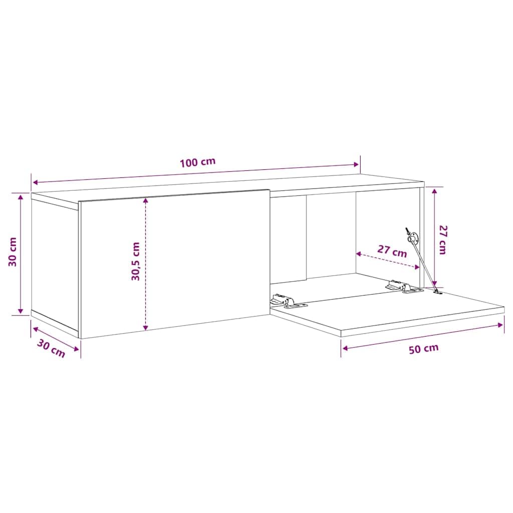 Mobile da parete per TV, set da 2 pezzi, 100 x 30 x 30 cm, bianco
