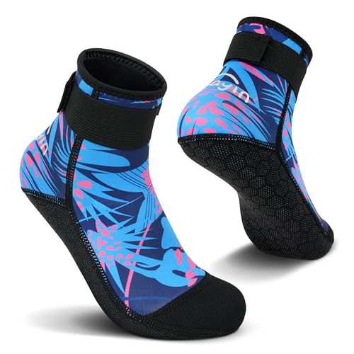Yikayin Neoprene Socks 3mm Wetsuit Socks for Women Men Anti-Slip Thermal Swimming Socks Diving Socks for Snorkeling SUP Kayaking - Blue Pink L
