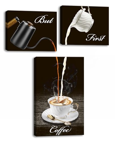 Namoset Kitchen Wall Art Coffee Decor Canvas Prints But First Coffee Bar Sign Cafe Drinking Pictures 3 Panel Modern Artwork for Dining Room Restaurant Decorations Framed Ready to Hang
