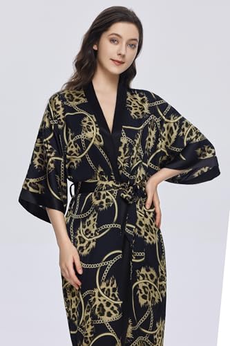 Image of PRODESIGN Kimono Robe for Women - Long Satin Sleepwear Silky Kimono Cover-Up Nightgown Japanese Bathrobe Loungewear Blouse