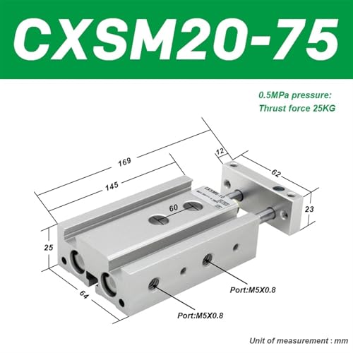 Vérin pneumatique double effet CXSM20-75 à guidage linéaire
