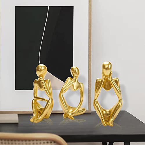 Gold Thinker Statue Decor Modern Abstract Sculpture Set Of 3 Golden Resin Statues For Home Decor Bookshelf Office Desktop Living Room Shelf Accents Decor Statues And Sculptures Collectible Figurines #TOP4