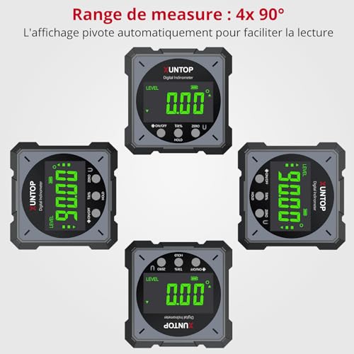 XUNTOP Inclinomètre Numérique Laser 4×90° Magnétique Rechargeable (Gris) – vue 5