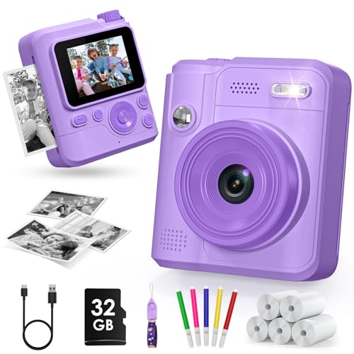 Gofunly Appareil Photo Instantané Enfants, 1080P Appareil Photo Numérique Enfant & Caméra Vidéo, Carte 32GB & 5 Rouleaux Papier d'impression, Cadeaux pour...