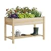 Raised Garden Bed, Planter Box with Storage Shelf, Elevated Wooden Planter Box with Legs, Garden Planter for Backyard, Patio, Balcony, Natural Wood (Natural, M)