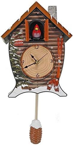 Mark Feldstein Snowy Cabin Singing Cardinal Tabletop Wall Sound Christmas Cuckoo Clock