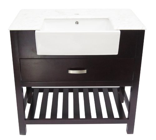 Alfi Brand Ab36Dr-Dw 36-Inch Single Farm Sink Bath Vanity With A Drawer And Marble Countertop, Dark Walnut #TOP4