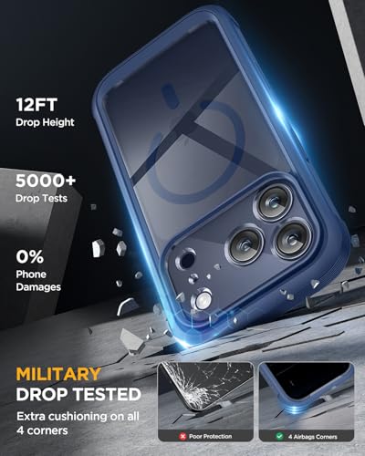 Image of miracase for iPhone 17 Pro Privacy Series Case, Magsafe, Deep Blue | Built-in Privacy Screen Protector | 360 Full Protection | Colored Bezel & Clear Back | Shock-Absorbent | 6,3 Inch