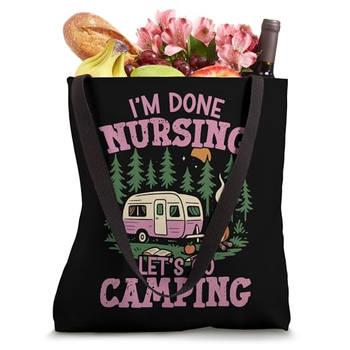 Bolso tipo tote retro para camping en motorhome: «Ya terminé de amamantar, ¡vamos a acampar!» miniatura 4