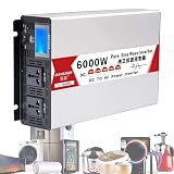 YORCME Inversor de Onda sinusoidal Pura 4000W 5000W 6000W 8000W Convertidor de Corriente CC 12V 24V 48V 60V a CA 110V 220V Adaptador Cargador Onda Sinusoidal Coche 6000W-48V