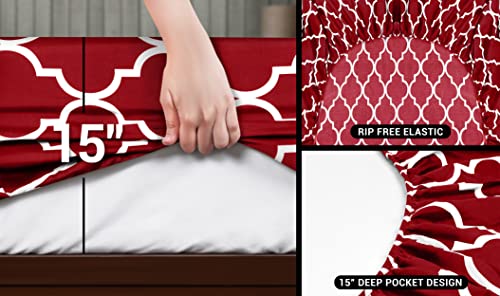 Utopia Bedding Queen Sheet Set, Soft Microfiber 4 Piece Bed Sheets With 15" Deep Pocket - Easy Care Brushed Microfiber (Quatrefoil - Burgundy) #TOP3