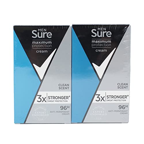 2 x 45ml Sure Men Maximum Protection 48H Anti-Perspirant Deodorant - Clean Scent