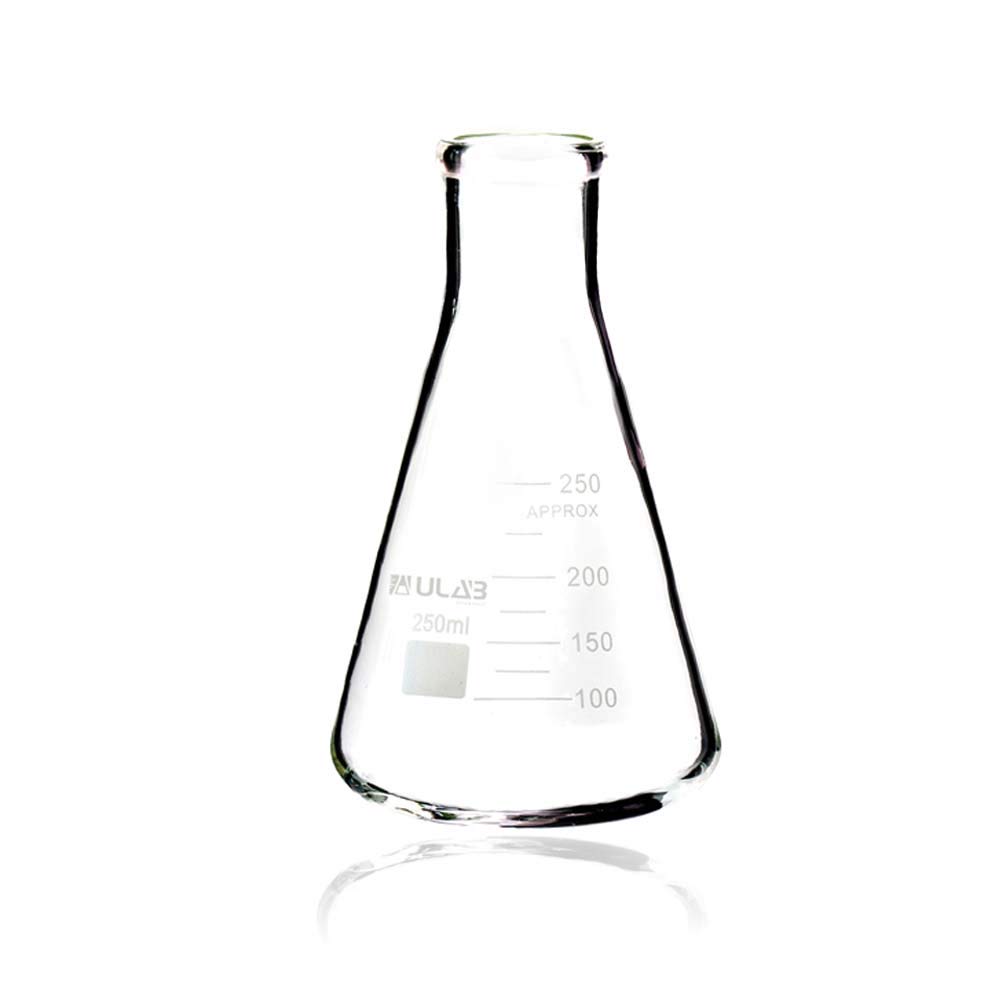 ULAB Scientific - Set di bottiglie in vetro Erlenmeyer, 3 misure, 250 ml, 500 ml, 1000 ml, 3.3 borosilicato con graduazione stampata, UEF1022