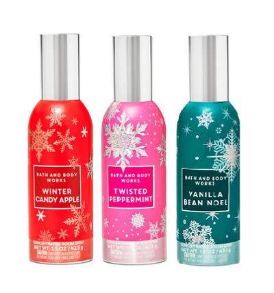 Bath and Body Works 3 Pack Concentrated Room Spray 1.5 Oz. Winter Candy Apple, Twisted Peppermint and Vanilla Bean Noel