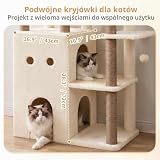 Drzewko dla kota Heybly 177 cm z 2 legowiskami, 2 przestronnymi platformami górnymi, koszem i hamakiem, podwójną jaskinią, zabawkami, słupkami sizalowymi, do użytku w pomieszczeniach, beżowe HCT065MJ