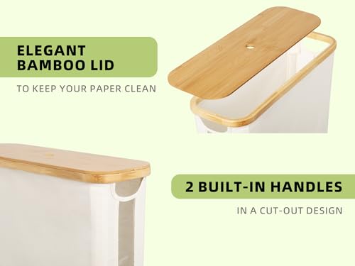 StorageWorks Toilet Paper Storage Basket, Papers Container with Bamboo Lid, Medium Toilets Holder for Up to 9 Mega Rolls, Organizer for Bathroom, Beige, 1 Pack - Image 7