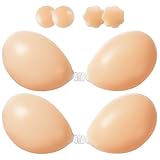Adhesive Bra Strapless Sticky Bra Push Up 2 Pairs Invisible Silicone Bras with Pasties Nipple Covers for Women, B