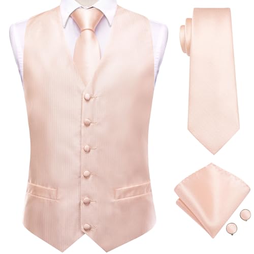 Hi-Tie Mens Suit Vest Tie set Classic Waistcoat and Necktie Handkerchief Cufflinks Suit Wedding Party
