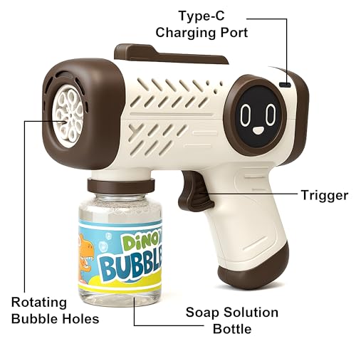 Image of VGRASSP Rechargeable Bubble Maker Toy Gun for Kids with Soap Solution Bottle, Type-C Charging Cable and Lights - Indoor and Outdoor Bubble Machine Toy Gift - Color As Per Stock