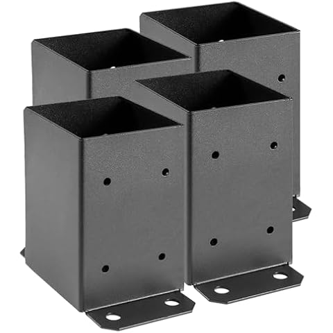 SPACEEUP 4x4 Post Base 4 Pcs, Inner Size 3.6"x3.6" Deck Post Base, Heavy Duty Wood Post Brackets, Metal Black Decking Post Anchor for Deck Porch Railing Support Cover