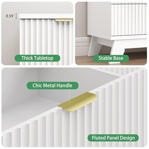 Image of Xixini Fluted Dresser for Bedroom with 6 Drawers, 46 inch Tall Modern Chest of Drawers with Metal Handle, Wooden Dresser TV Stand, Wood Closet Clothes Storage Organizer for Living Room, Hallway, White