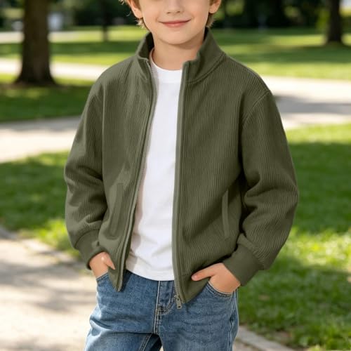 Boys Zip Up Jacket Stand Collar Textured Corduroy Knit Long Sleeve tops - image 5