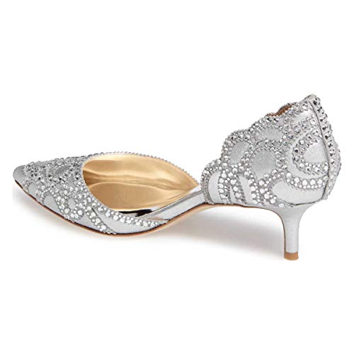 Image of XYD Women's Pumps, Elegant Pointed Toe, D'Orsay Kitten Low Heels, Rhinestone Studs, Slip-On Satin Shoes for Wedding