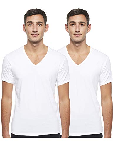 Calvin Klein Lot de 2 T-Shirts Homme 2 PK S/S V Neck Col en V, Blanc (White), M