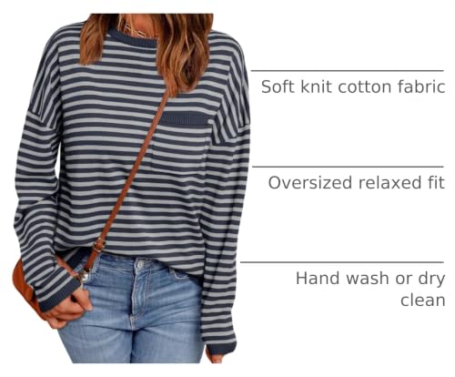 Image of LILLUSORY Womens Striped Lightweight Sweaters 2026 Fall Fashion Outfits | Cozy Knit, Work Office Pullover Crewneck Pullover, Cute Teacher Clothing, Old Money Clothes, Ladies Trendy Long Sleeve Tops