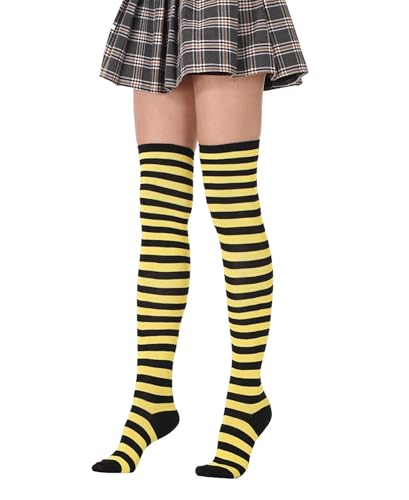 Image of Womens Thigh High Socks Athletic Stripe Cute Colorful Over the Knee High Sock Colorful Long Tube Sock