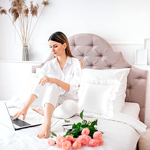 PiccoCasa 2er Set Kissenbezug Satin Kissenbezüge mit Romantischen Rüschen Kopfkissenbezug Uni Glatt Glänzend Kissenhülle mit Hotelverschluss Weiß 40×40cm - Image 7