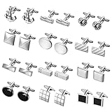 Lictin Men's Cufflinks Cuff Links for Men, Stainless Steel Tuxedo Shirt Cuff Links Set, Men’s Jewelry or Accessories for Business, Wedding, 12 Pairs (Style-5), Medium, Silver