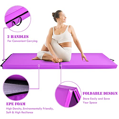 Giantex 6’X2'X1.6'' Gymnastics Mat Thick Folding Panel For For Gym, Aerobics, Yoga, Martial Arts With Hook & Loop Fasteners (Purple) #TOP2
