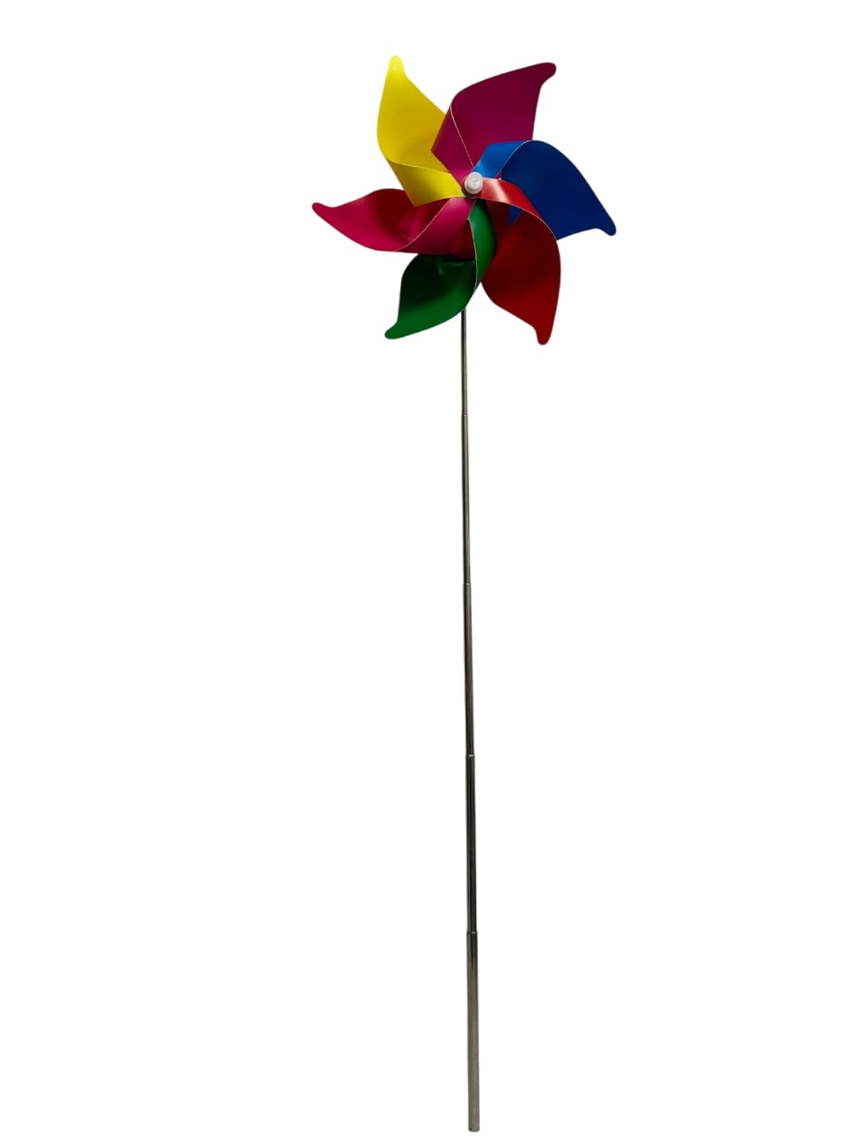Molinillo de viento generico para jardín, 20 cm de diámetro, extensible hasta 72 cm, metal, colores arcoíris, resistente
