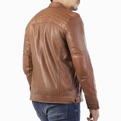 Jild Signature Diamond Style Lambskin Leather Jacket Men - Premium Leather Café Racer Vintage Look Motorcycle Jacket Men4