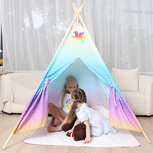 Meland Teepee Tent For Kids - Unicorn Girls Playhouse - Canvas Foldable Teepee Play Tent With Star Lights, Padded Mat & Storage Bag, Birthday For Girls Princess Indoor & Outdoor Playing #TOP2