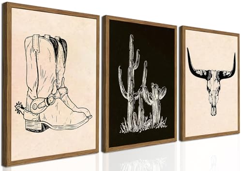 Toile vintage cowboy du sud-ouest lot de 3 peintures pour mur vide