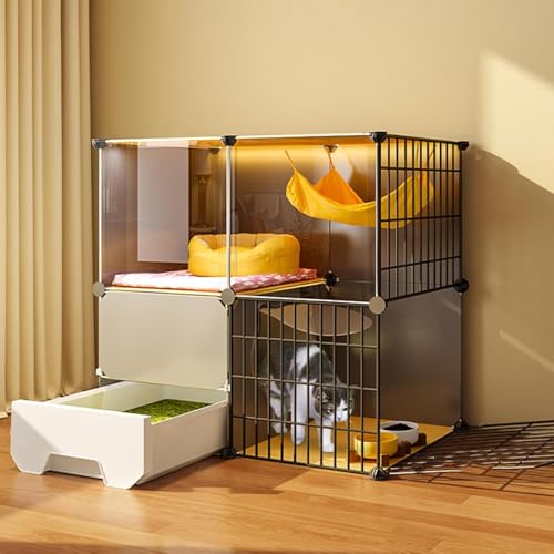 Cage d'intérieur pour chat spacieuse | Parc métallique modulable 3 niveaux
